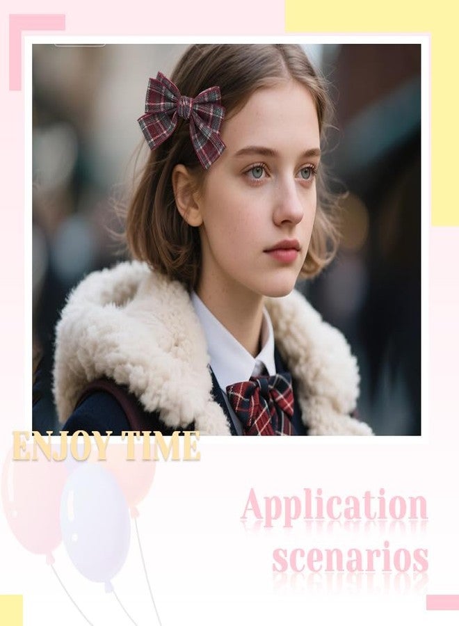 Borhmty Red Plaid Bow Hair Clips for Women Girls Daughter Niece Birthday Christmas Hair Accessories for Toddler Girls Cotton Linen Hair Bows Clips for Women British Style Hairclips Hair Barrette - Image 4